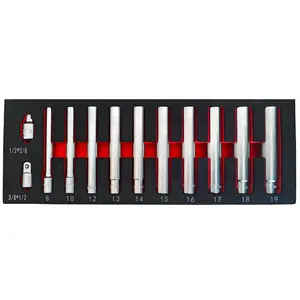 12 Point Spark Plug Socket Set, 12pcs Deep Metric Socket Kit, 1/2 & 3/8 Inch Drive, 6pt Sizes 8-19mm, Ultra Long 120mm