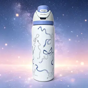 Owala FreeSip Insulated Stainless Steel Water Bottle with Straw, BPA-Free 32 Oz Stylish Sports Drinkware, Vacuum Flask for Travel, Blue Bow, Portable Kitchenware fathersdaygift