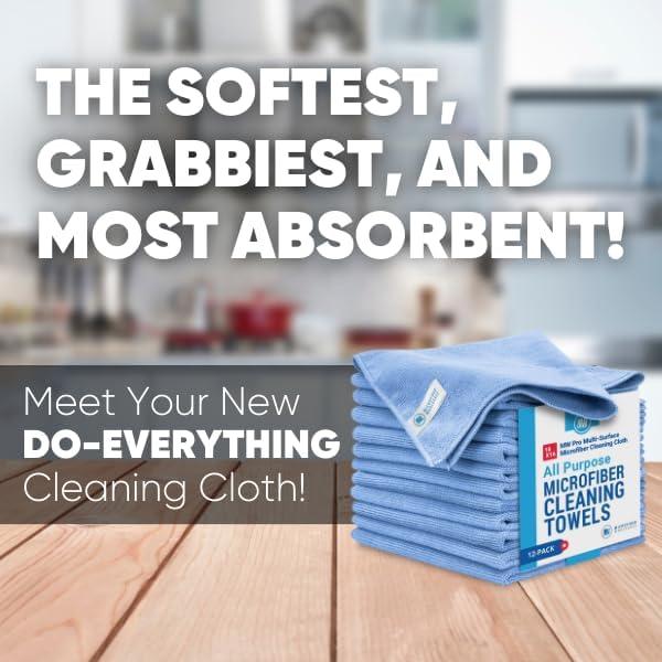 48 Pack 16"x16" MW Pro Microfiber Cleaning Towels | Highly Absorbent, Lint-Free, Multi-Purpose | Safe for Electronics, Kitchen, Delicate Surfaces