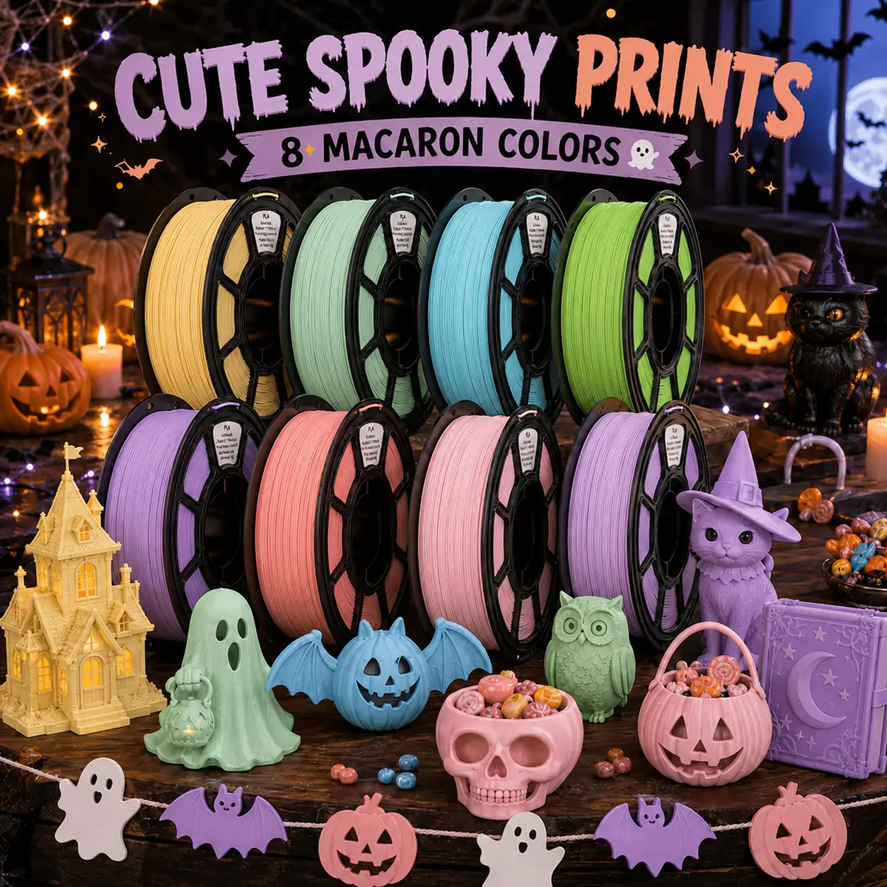 FILAZOO Macaron Color PLA 3D Printer Filament 1.75mm 1KG Spool | Soft Pastel Colors Candy Palette | High Speed Tangle-Free Smooth Printing | Compatible with Bambu Lab X1/P1S/A1, Creality Ender 3, FDM 3D Printers Premium Bundle