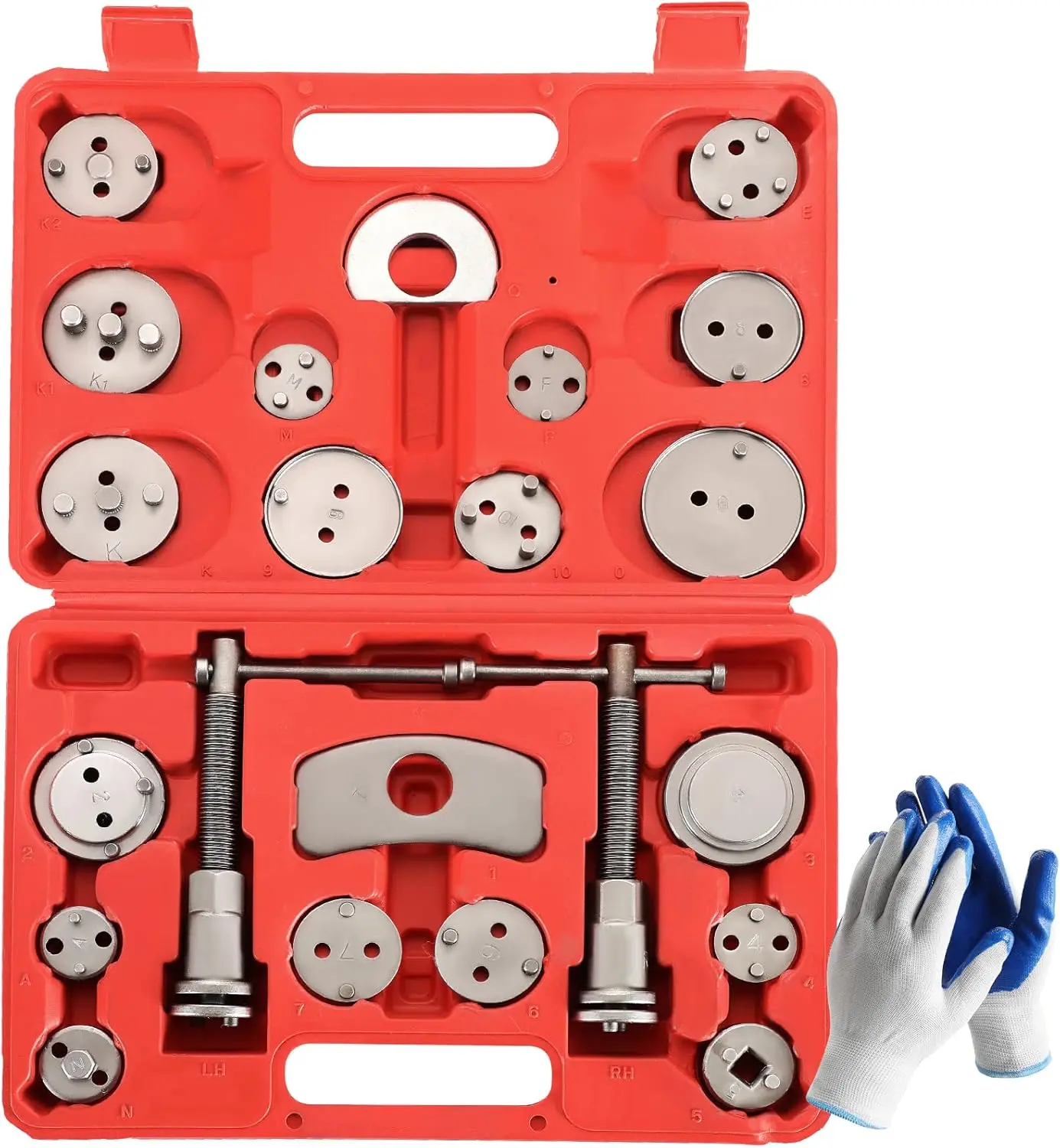 24PCS Disc Brake Caliper Tool Kit | Heavy Duty Brake Caliper Compression Tool for Brake Pad Replacement Reset, Fits Most American European Japanese Autos (Red)