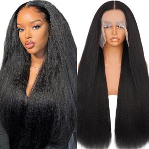 13X6 Synthetic Lace Front Wig Kinky Straight Lace Front Wig Pre Plucked 180% Density Yaki Straight Lace Front Wigs For Black Women Heat Resistant Hair