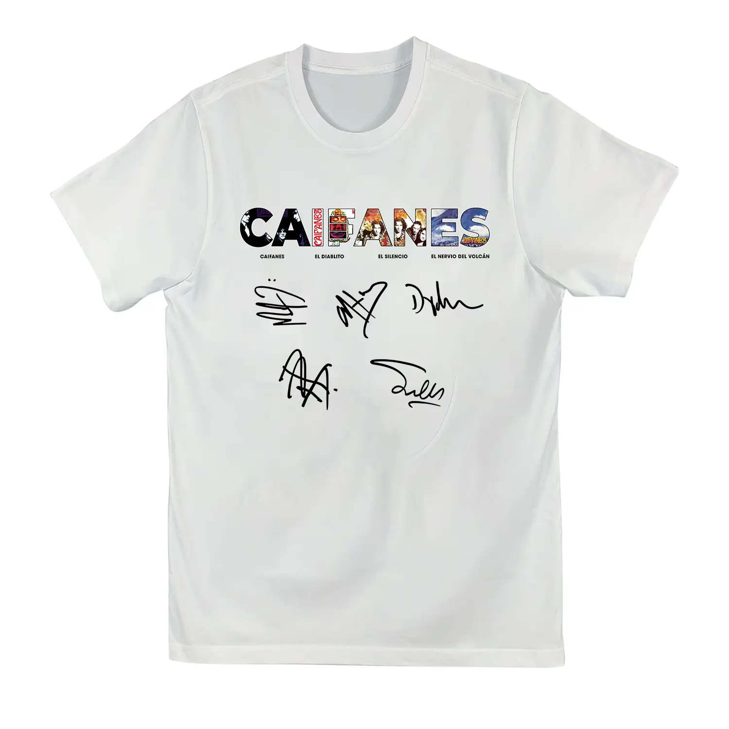 Caifanes Graphic T-Shirt with Signature Print, Latin Rock Band Tee, Vintage Music Fan Shirt, Unisex White Concert Style Top