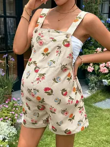 PARARA Casual Print Maternity Overall Shorts, Adjustable Waist Loose Pregnancy Jumpsuit