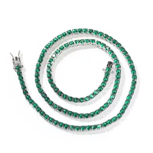 3mm Hip Hop Green Zircon Necklace Light Luxury New Style Tennis Chain for Men and Women Fashion Trend Jewelry