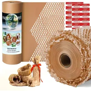 Honeycomb Packing Paper -  Bubble Wrap Alternative 15"x100 FT, 80gsm with 20 Fragile Sticker Labels |  Cushioning for Shipping, Moving & Small Business Packaging,Fragile Items