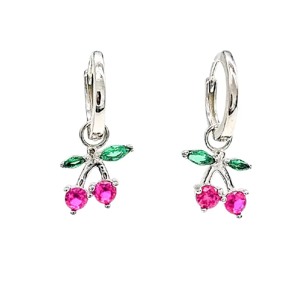 Cherry Hoop Earrings 925 Sterling Silver