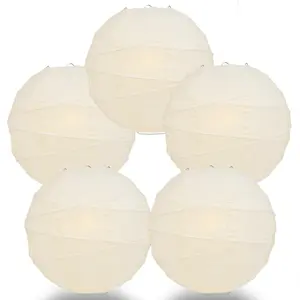 5-Pack 12 Inch Beige Free-Style Ribbing, Hanging Paper Lanterns