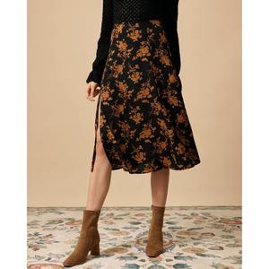 Rihoas Women's Vintage Floral Allover Print High-Waisted A-Line Slit Skirt - Soft Fabric, Flattering Fit, Casual Women's Clothes Bottoms
