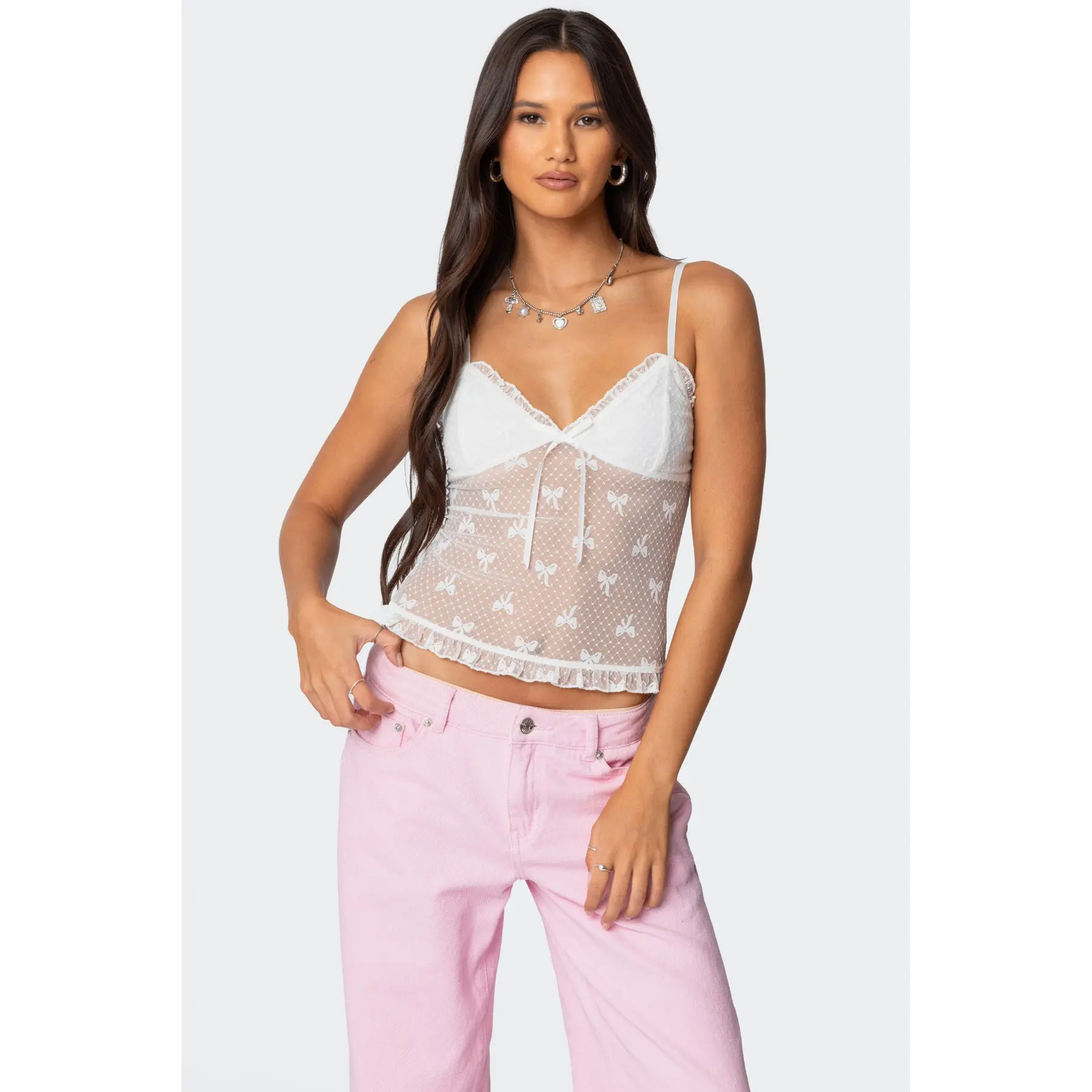 Polka Dot & Bow Sheer Tank Top