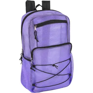 Deluxe See Through Mesh Backpack with Bungee Cord & Adjustable Padded Straps for Swimming, Travel (Lavender)
