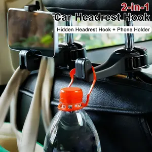 2 in 1 Car Headrest Hook & Phone Holder,Universal 360 Rotation Headrest Hooks for Purse, Backpacks,Toys