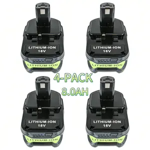 4-PACK,Ryobi replacement battery，Ryobi 18V battery，Ryobi 4Ah battery，Ryobi ONE+ battery,18V, 8.0AH, large capacity, long battery life, suitable for decoration, cutting, drilling, construction, DIY crafts, and is compatible with PBP,model. high replacement