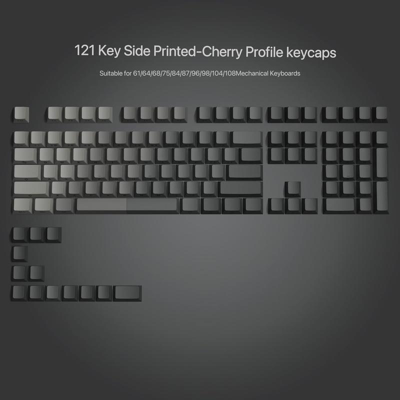 Double Shot PBT keycap set,Shine Through keycaps 75 percent, Cherry Profile custom Key caps,Gradient Dark Grey,Side Printed Keyboard caps for Mechanical Gaming Keyboards(121key,only keycaps)