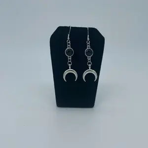 Elegant Silver Moon Phase Earrings with Black Beads for Women's Fashion Accessories