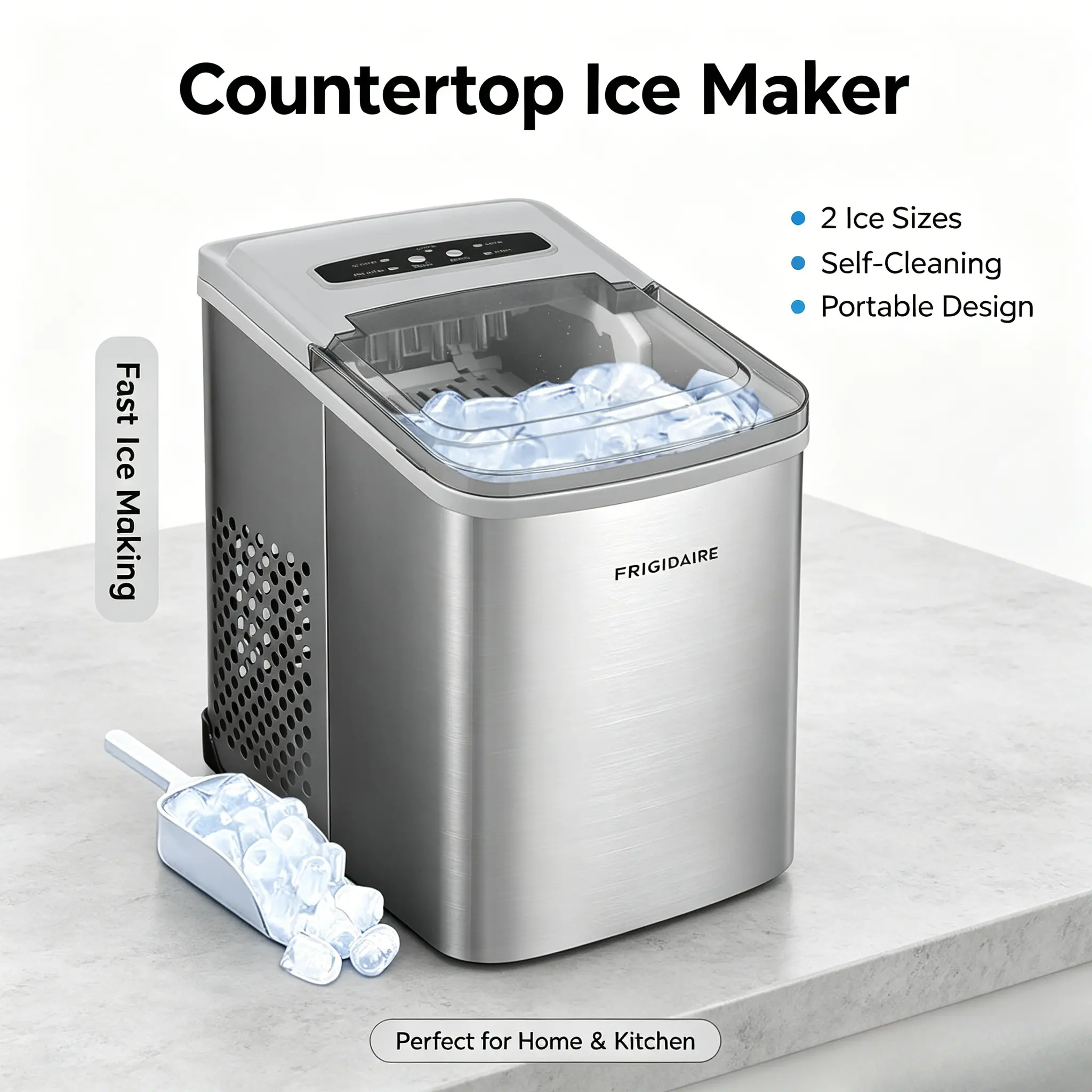 Frigidaire 26 Lbs per Day Portable Compact Ice Maker Stainless Medium Appliances