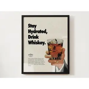 Vintage Whiskey Print Dark Humor Bar Art Retro Liquor Wall Decor Funny Drinking Poster Mid Century - Unframed Poster