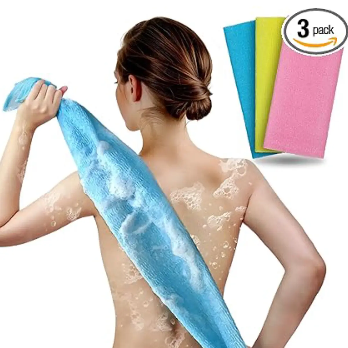 Exfoliating Washcloth & Shower Body Scrubber, 3 Pack | Japanese Washcloth, Korean Back Scrubber Towel, All Skin Type Daily Use in Shower, Textured Nylon, Smoother Skin, Quick-Dry