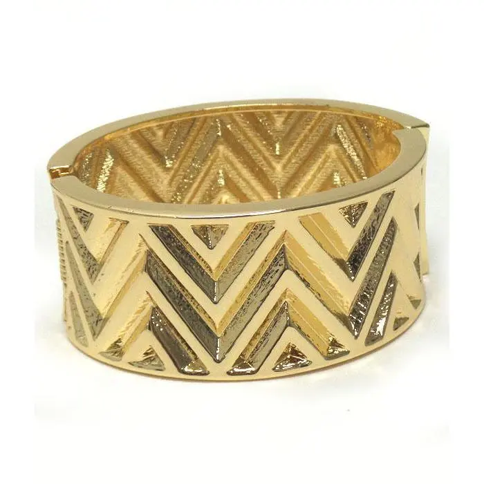 Gold Chevron Textured Hinge Bangle Bracelet