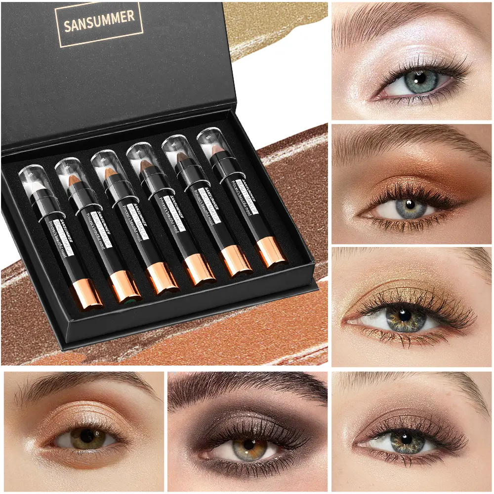SANSUMMER 6 Pcs Eyeshadow Stick Set, Waterproof Long Lasting Cream Eye Shadow Pencil, Multi-Use Makeup for Eye, Blush & Highlight