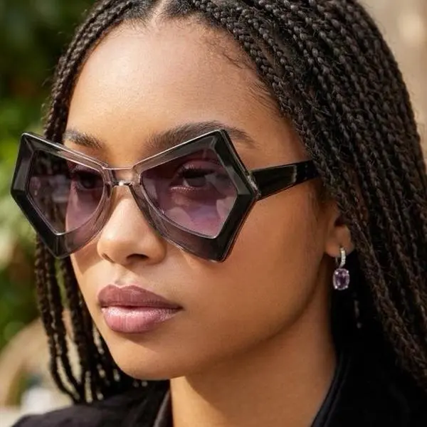 Women's Retro Geometric Oversized Cat Eye Sunglasses - Polycarbonate Lens, Full Rim, UV Protection, Bold Colorful Vintage Fashion Statement Eyewear Accessories for Females