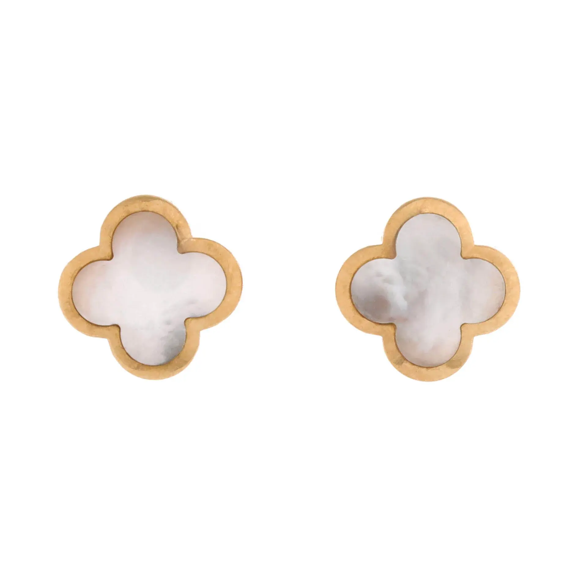 Pre-owned Van Cleef & Arpels Pure Alhambra Stud Earrings 18K Yellow Gold and Mother of Pearl by Rebag