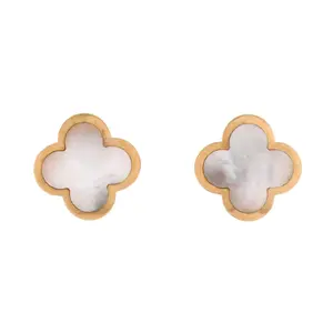 Pre-owned Van Cleef & Arpels Pure Alhambra Stud Earrings 18K Yellow Gold and Mother of Pearl by Rebag