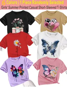 Randomly send 1pc from 6 Colors, 【Summer T-shirts-Daily and Festive Party Knitted Tops-Comfortable Round Neck T-shirts-Birthday or School Uniforms-Professional Shirts, Fun Pattern T-shirts, Outdoor Styles】