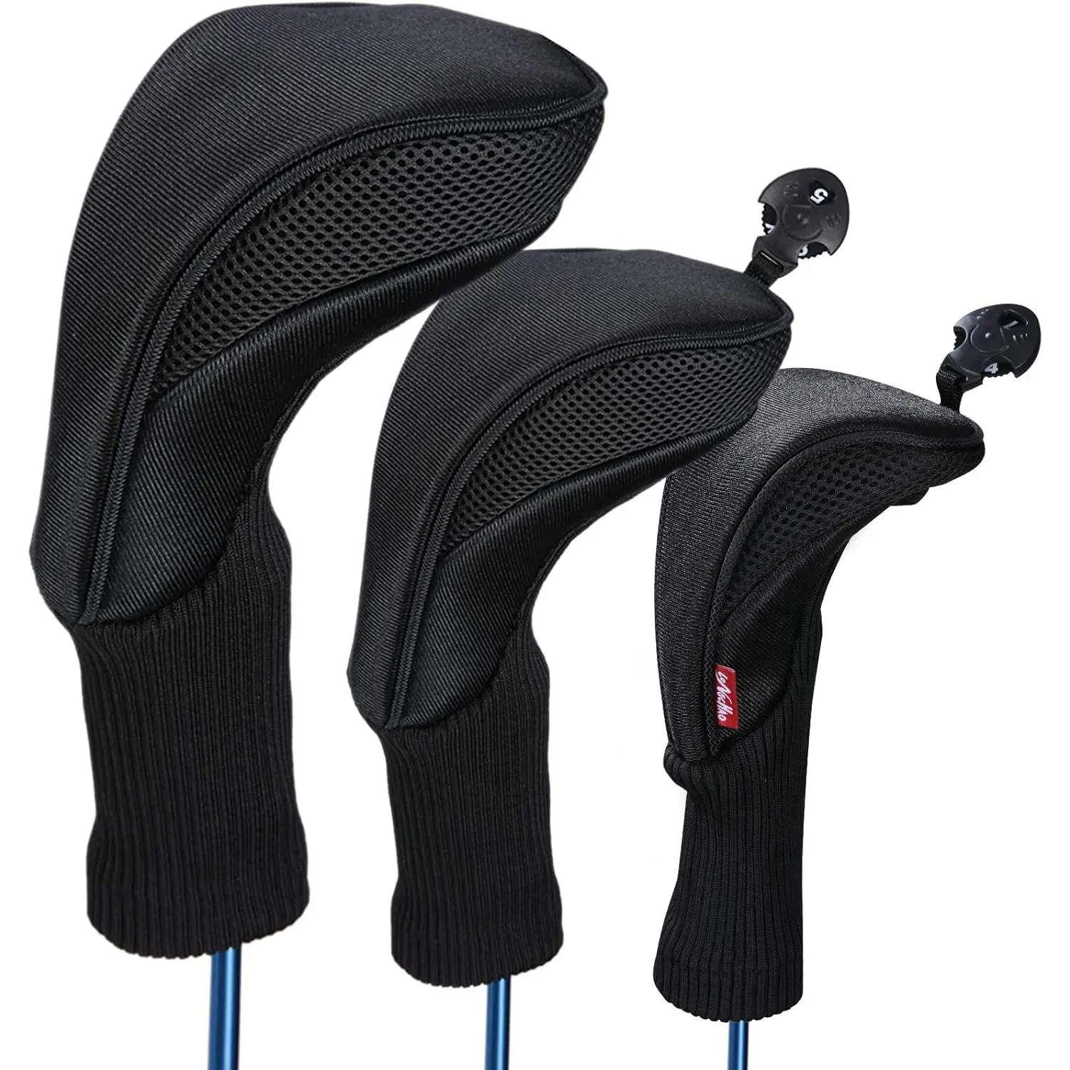 Unisex Fit 3-Piece Thick Neoprene Golf Club Headcovers Golf Supply, Stretchy Long Neck Set with Mesh Outer Layer, Interchangeable Tags for Driver & Fairway Woods Club Protection, Durable Mesh Outer Layer, High Quality Neoprene, Functional, Club Covering