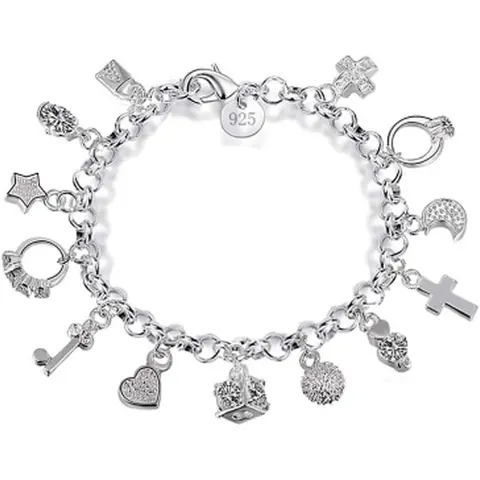 Trendy Hot Selling 13 Charms Multi Pendant Bracelet, Dainty Elegant Chain Wrist Bangle, Luxury Minimalist Stackable Fashion Jewelry, Best Daily Party Holiday Gift For Women Ladies