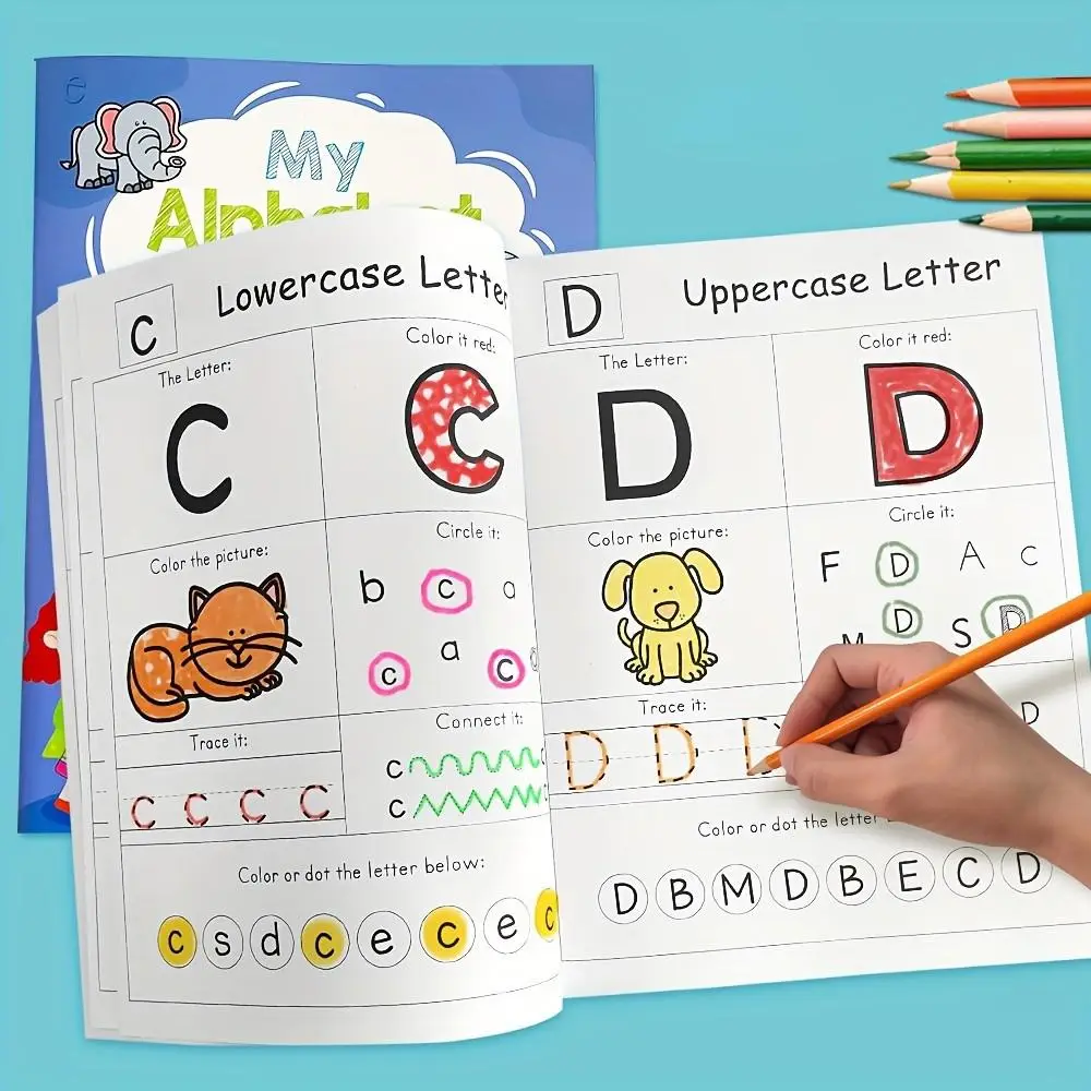 Alphabet Phonics Workbook, 1 Count 26 Pages (52 Sides) Comprehensive Alphabet Phonics Workbook, Fun Coloring Activities for Preschool and Kindergarten