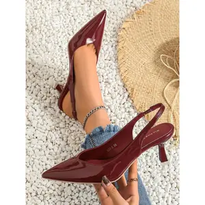 Minimalist Temperament Pu Leather Slingback Pumps, Simple Design All-match Solid Color  Heels, Elegant Pointed Toe Slip on Shoes for Daily Work Office