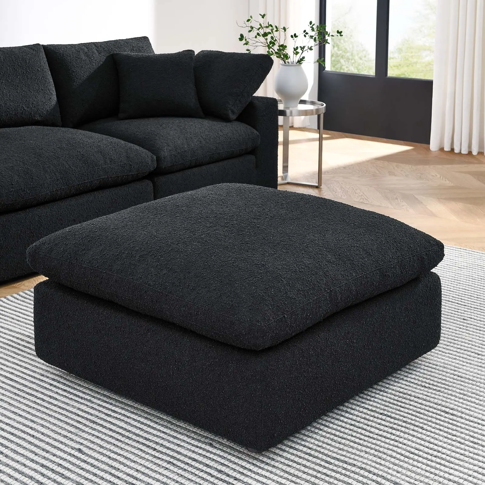 Modway Commix Down-Filled Overstuffed Boucle Fabric Ottoman - Soft Cushioned Stool, 331 lbs Capacity Living Room Furniture, Game Room Footstool