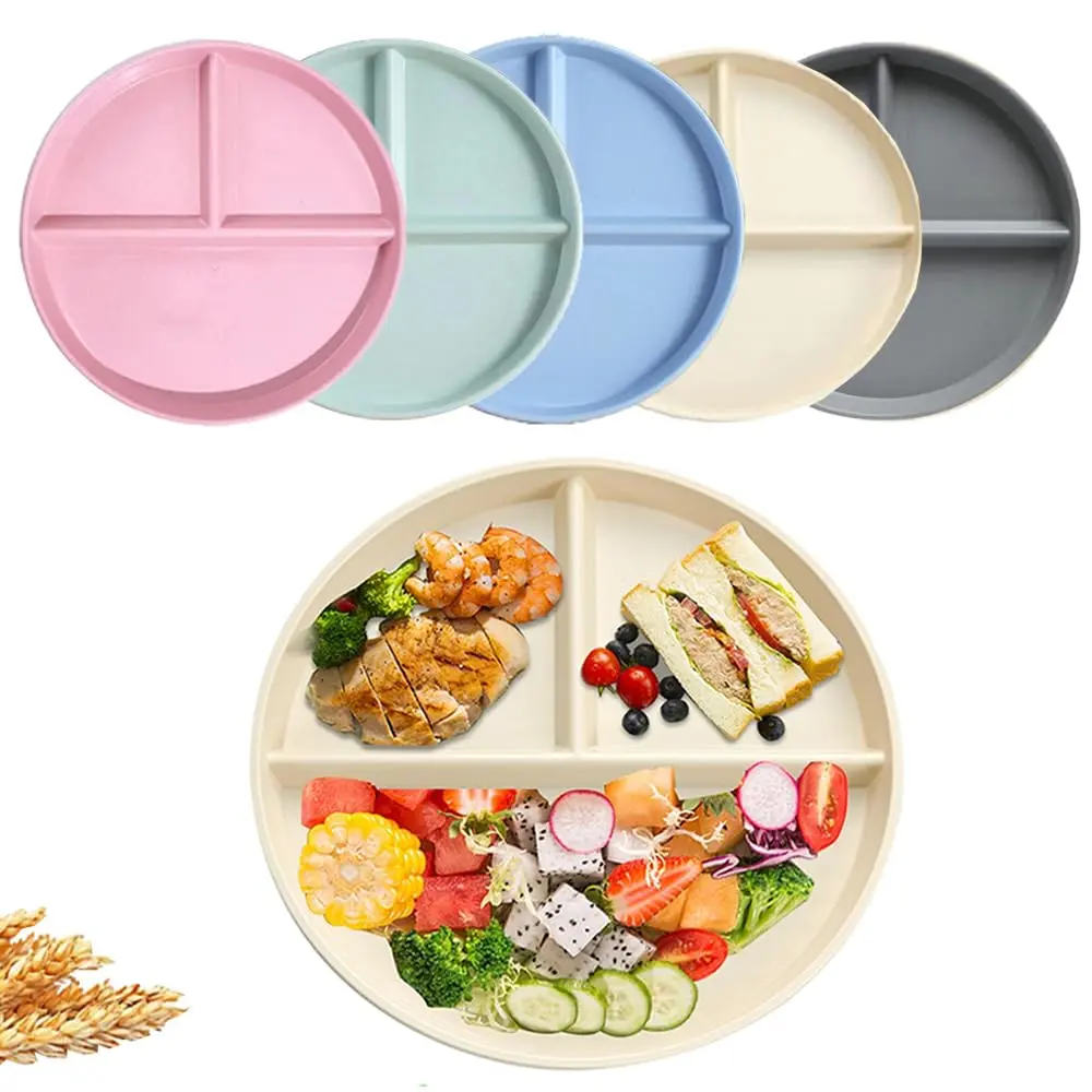 Unbreakable Divided Dinner Plate Set of 5, Wheat Straw Plates BPA Free 9 Inch, Portion Control Plate Healthy Eating & Bariatric Diet Divided Plates, Dinner Diet Plates for Kids