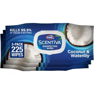 Scentiva Wipes, Bleach Free Cleaning Wipes, Household Essentials, Pacific Breeze & Coconut, 75 Count (Pack of 3)