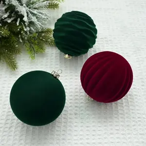12pcs Velvet Christmas Tree Ornaments, Plush Flocked Hanging Balls, Non-Feathered, Durable Plastic, Festive Decoration Pendants, Home Decor Ornaments