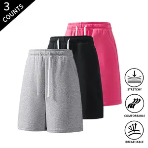 3-Pack Men's Summer Vibes Solid Color Casual Shorts Loose Fit Elastic Waist Breathable Daily Workout Shorts