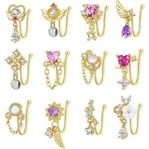 12Pcs Fake Nose Ring for Women Dangling Nose Cuffs Faux Clip on Nose Ring for Non Pierced Nose