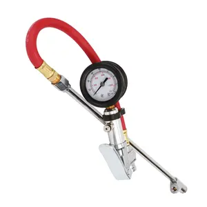 Tire Inflator with Tire  Gauge, Extended Straight-on Air Chuck with 12 Inch Rubber Air Hose