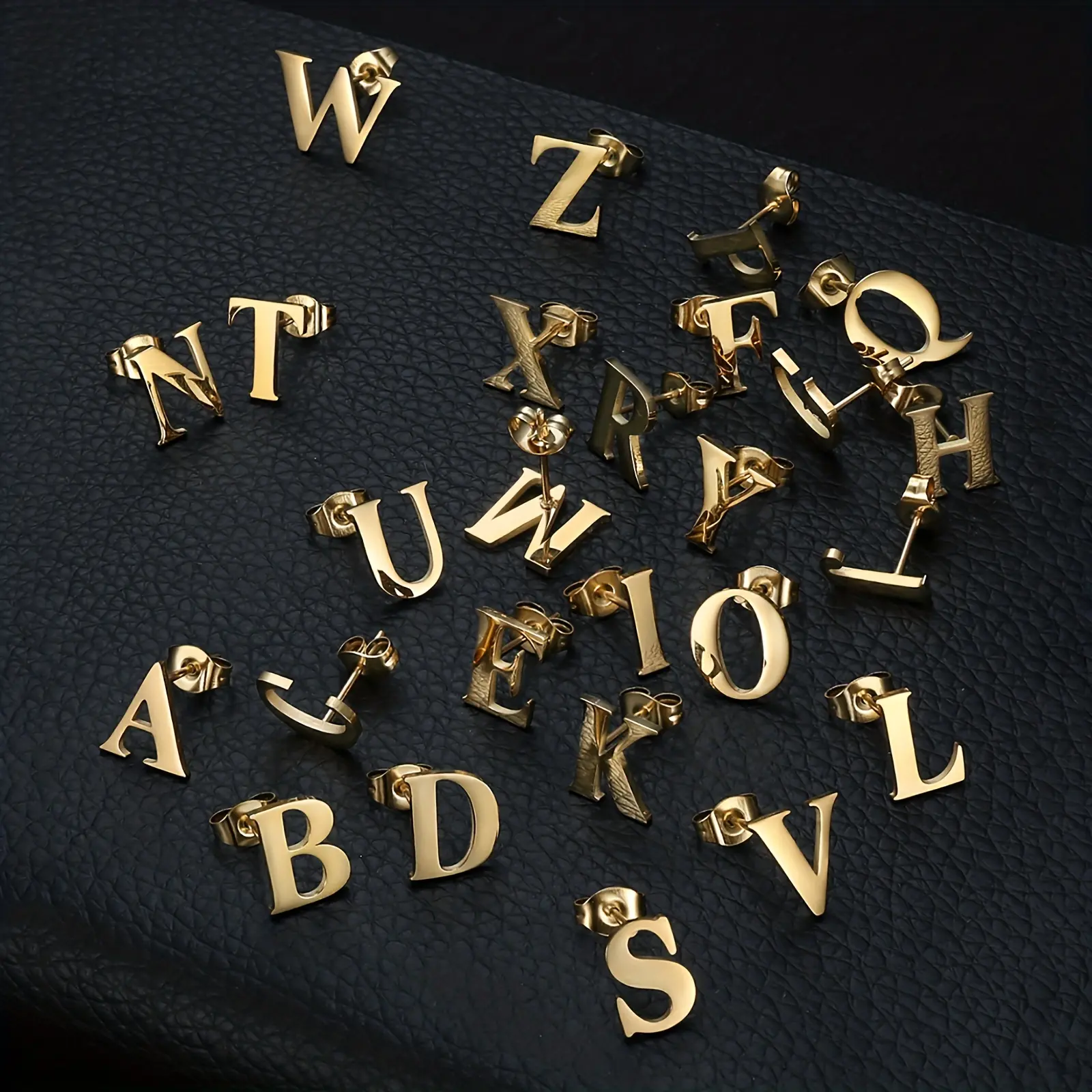 Men's Punk Golden Finish Initial Stainless Steel Letter Charms Earrings - 1 Pair, Fashionable Daily Wear & Banquet Party Gift Accessories,summerwins