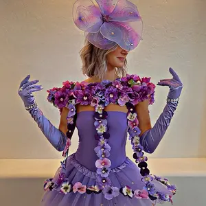 Hand-made, custom purple floral costume for entertainment and performance