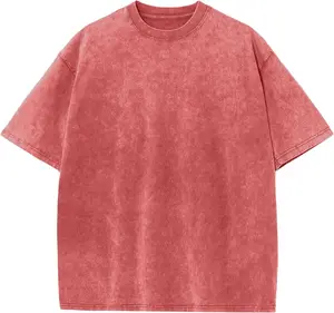 Men's Oversized Vintage Acid Wash Cotton T-Shirt - Solid Color Streetwear Basic Tee, Casual Baggy Loose Shirt Top for Men