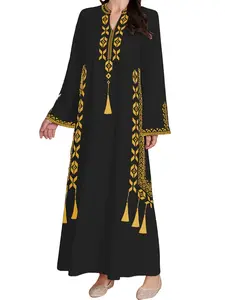 Women's Digital Print Geometric Dress, Middle Eastern Style Woven Fabric Long Sleeve A-Line Dress, Fitted Casual Fashion for Spring & Fall Seasons, Womenswear