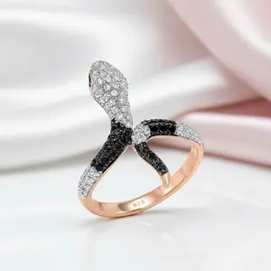 Rose Gold Black Spinel with Diamond Option Snake Ring
