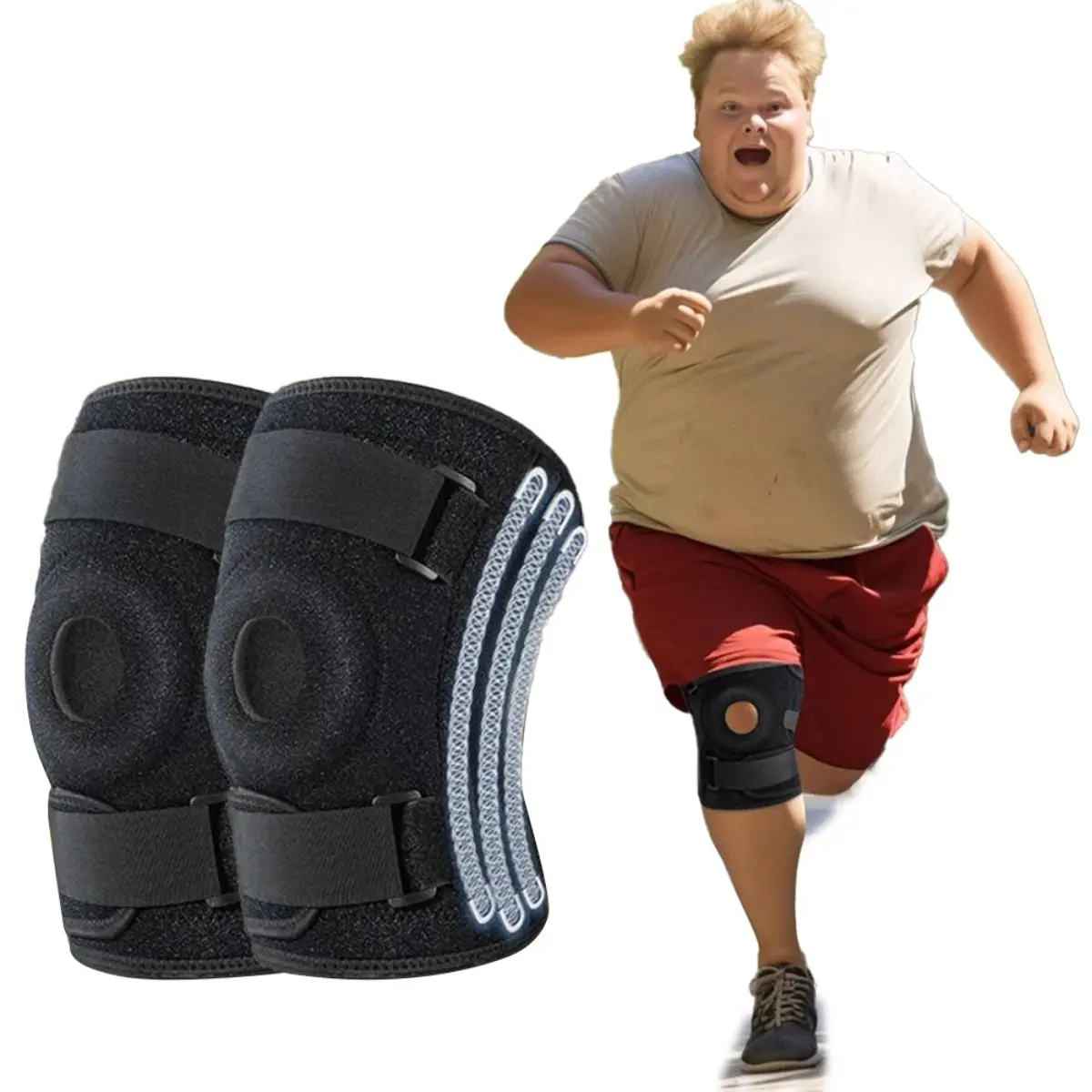 Knee Brace Support for Running Hiking Sports with 6 Spring Support Patella Strap Compression Pain Relief Workout Knee Sleeve Men Women