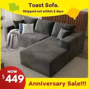 Toastsofa 108" Plush Corduroy Cloud Velvet Modular Couch with Chaise & Ottoman No Assembly Required L-Shaped Sectional Sofa Set with Flexible Configuration 108"W x 69.7"D x 37.7"H 3 Seater