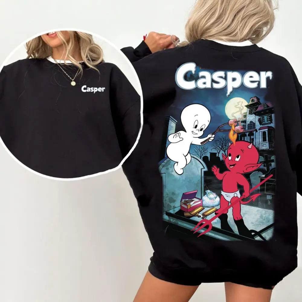 Casper x Hot Stuff  2 Sides Sweatshirt, Ghostly Family Comedy Tee, 90s Movie Fan Shirt, Softstyle Graphic Tee, Halloween Costume, Pop Culture