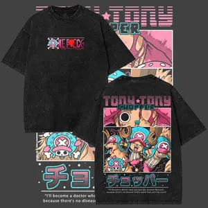 Retro Limited Tony Tony Chopper One Piece Vintage Unisex Oversized Anime Graphic Tee Trendy Y2K Acid Washed Double Printed Cotton T-Shirt Streetwear Casual Apparel Top Outfits for Men Manga Game Movie Lover Gift For Fans Merch