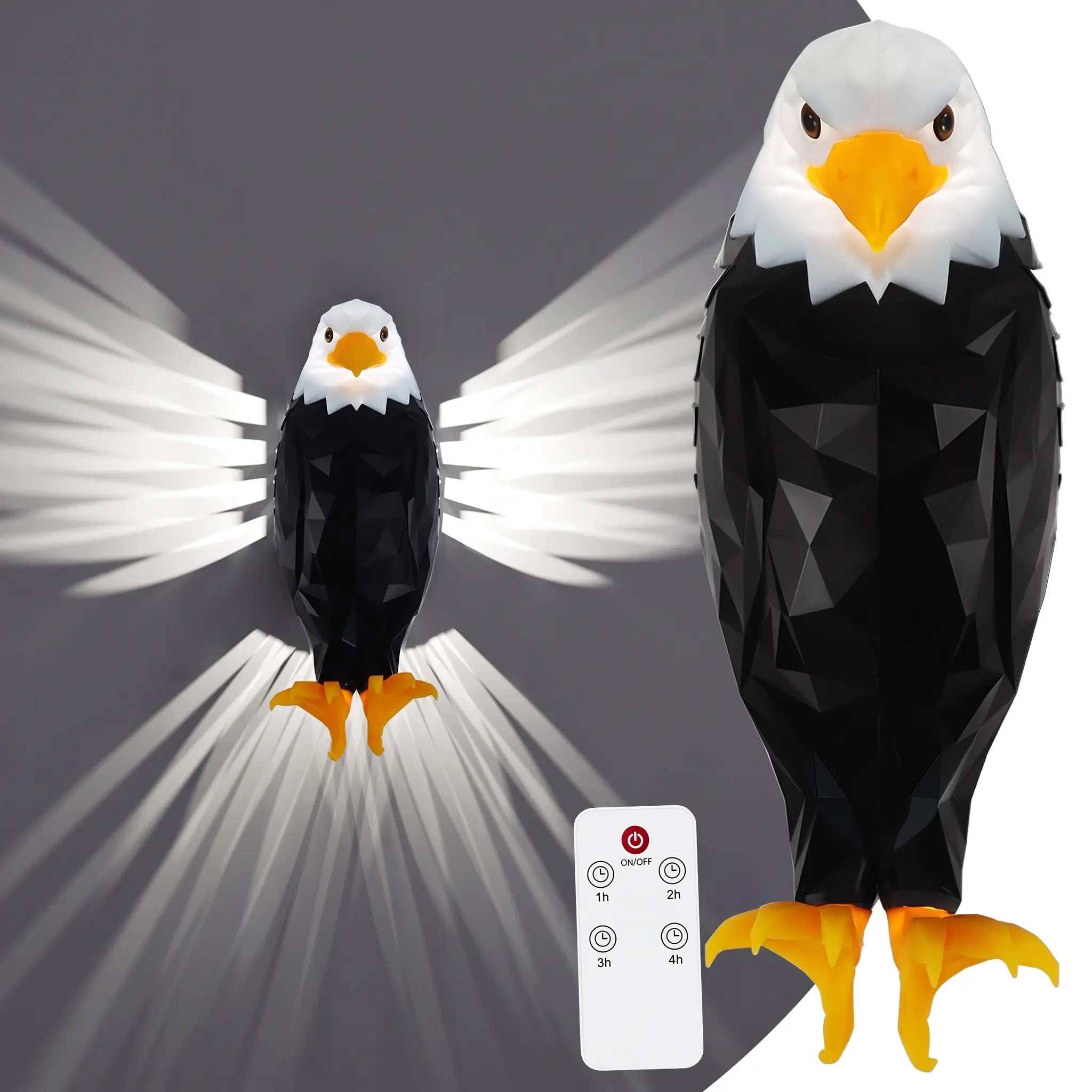 2-in-1 Magnetic Geometric Eagle Wall Night Light with Remote Control, USB-C Rechargeable Battery Operated No-Drill Hanging Wall Decor, Eagle Wing Glow Decorative Lamp for Bedroom Living Room Hallway Teen Room Gift