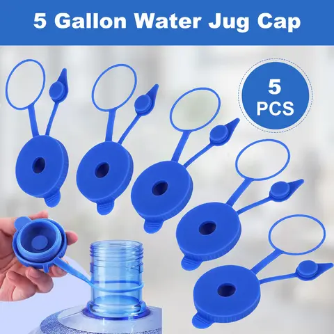 3 & 5 Gallon Water Jug Cap Reusable, Food Grade Silicone Replacement Gallon Caps for 55mm Standard/Screw/Crown Tops Water Bottle and Water Dispensers, Non-Spill Lids for Anti-Splash, Leak Free (5PCS)